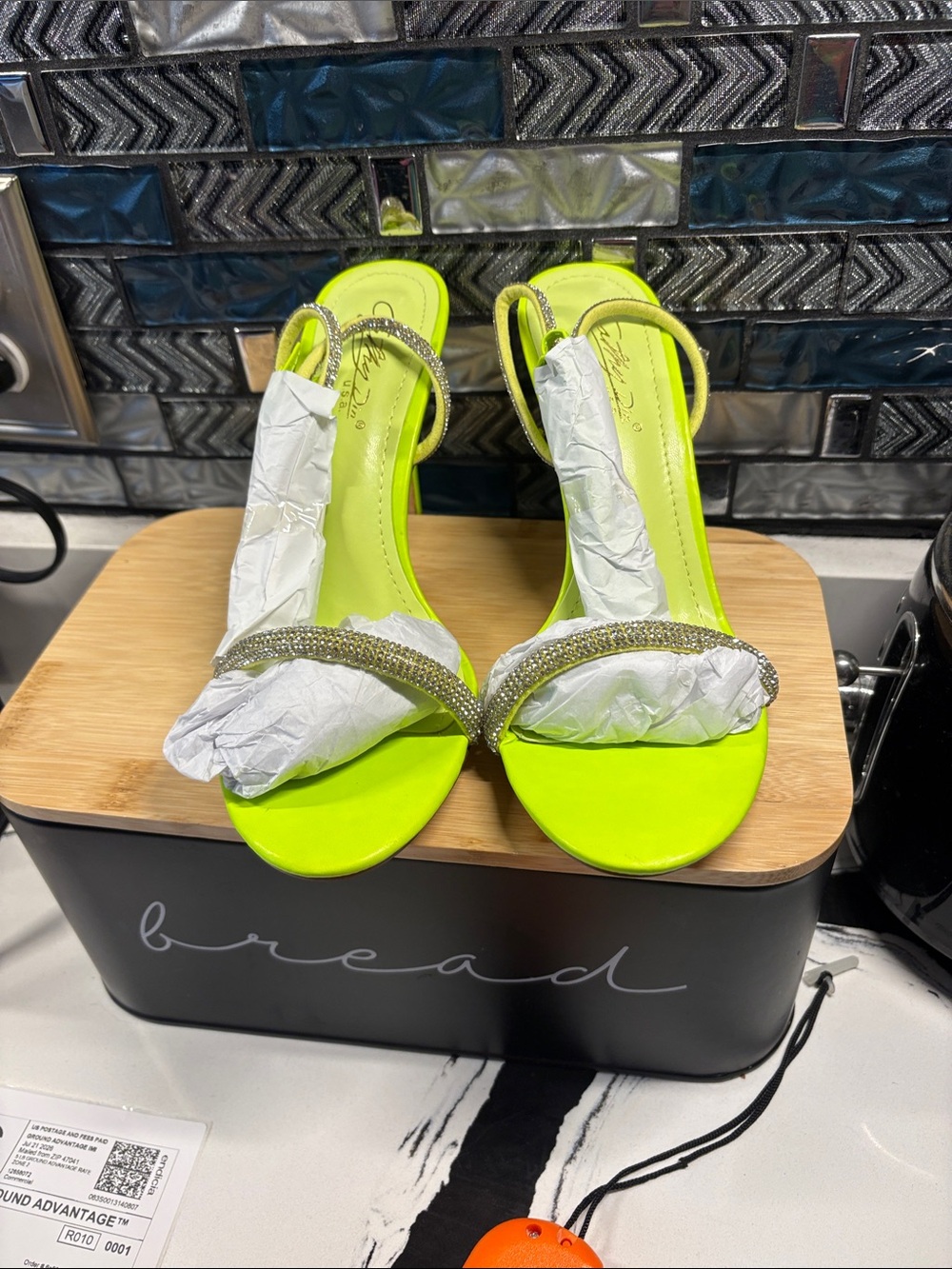 Seychelles Neon Lime Rhinestone Strap Slingback Heels